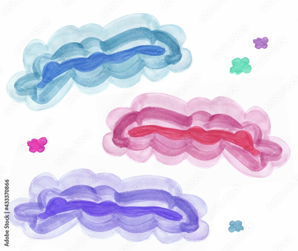Set of colorful cloud isolated on white background ;Hand drawn watercolor brush painting. Use for Design App, Postcards, Packaging, Items, Websites and Material-illustration Set of colorful cloud isolated on white background ;Hand drawn watercolor brush painting. Use for Design App, Postcards, Packaging, Items, Websites and Material-illustration