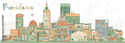 Providence Rhode Island City Skyline with Color Buildings.