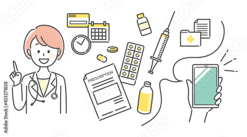 illustration of hospital and smart phone app