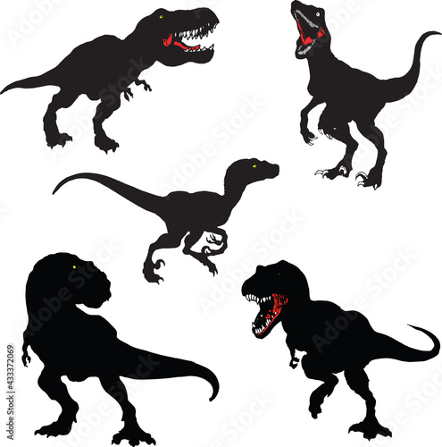Vector image of a set of silhouettes of dinosaurs