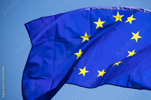 The flag of Europe waving in the wind
