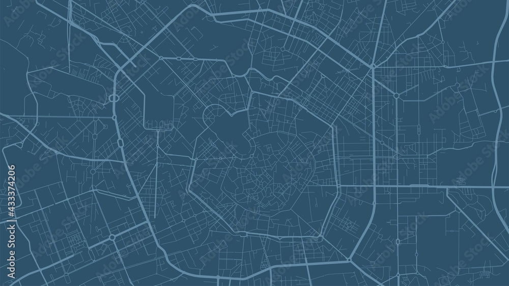 Obraz premium Blue Milan city area vector background map, streets and water cartography illustration.