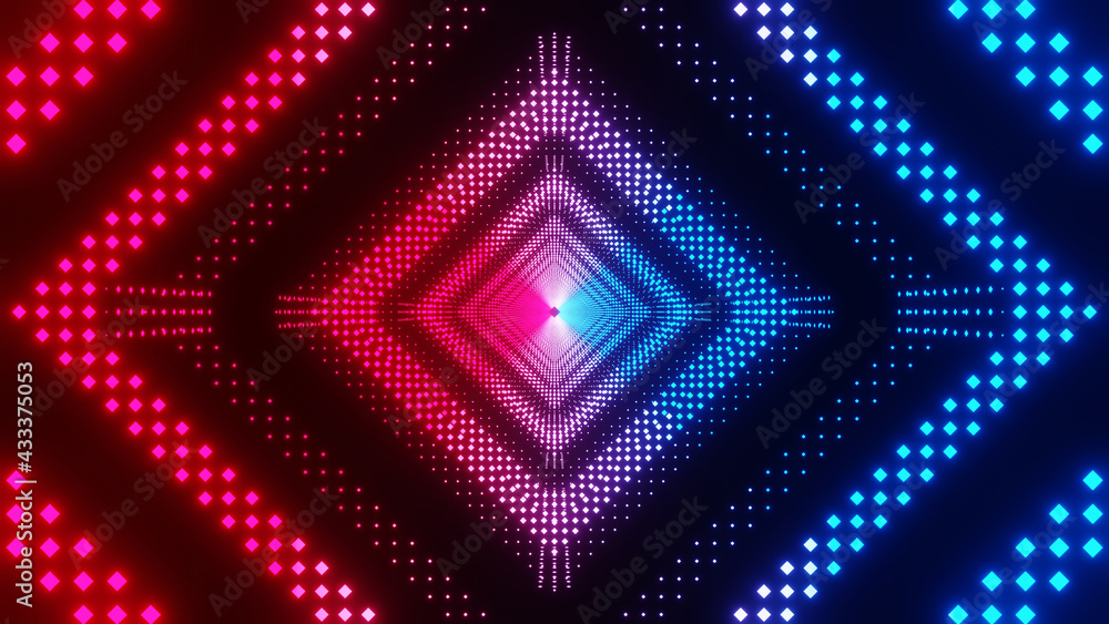 3D illustration graphics of a beautiful sci-fi cube shape tunnel made up of pattern and texture motion graphics. 3D illustration graphics of a beautiful sci-fi cube shape tunnel made up of pattern and texture motion graphics.