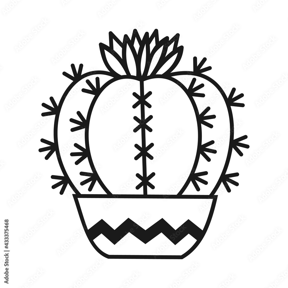 Obraz premium Potted cactus Vector outline illustration drawings on a white background