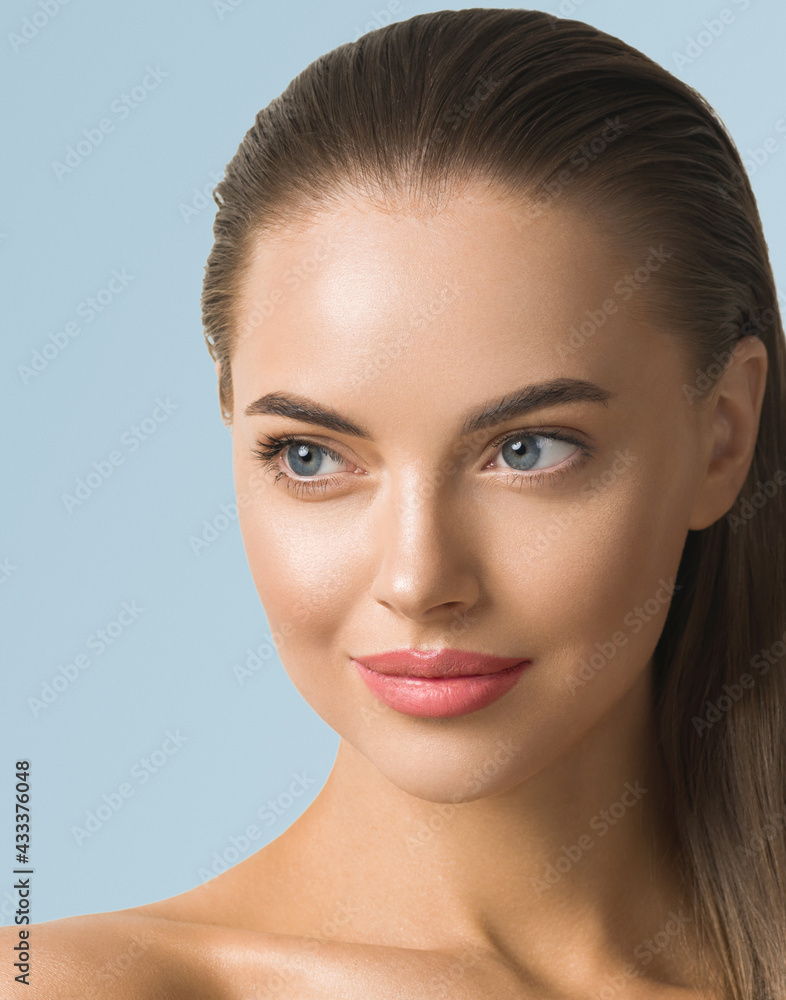 Woman skin care beauty portrait, beautiful young model happy beauty face close up Woman skin care beauty portrait, beautiful young model happy beauty face close up