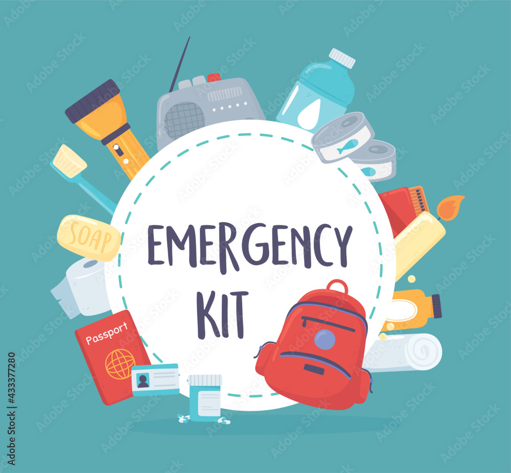 Essential Emergency Kit Stock Vector 