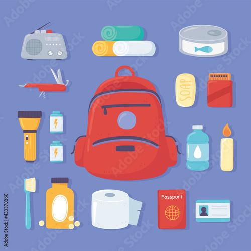 emergency kit icon set