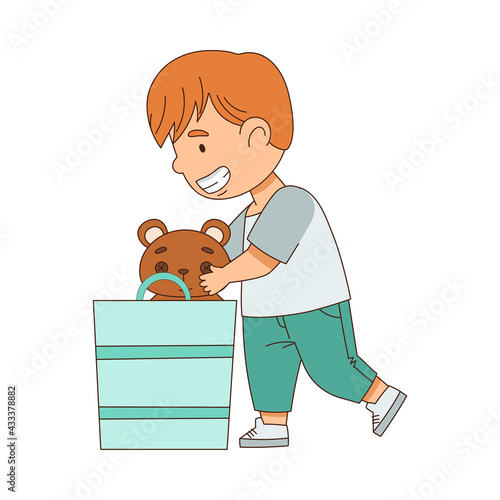 Happy Redhead Boy Playing Toys in the Nursery Vector Illustration