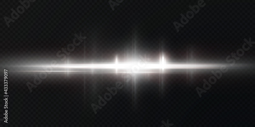 White horizontal lens flares pack. Laser beams, horizontal light rays. Beautiful light flares. Vector illustration