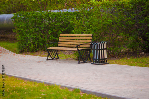 Wooden bench in the city park