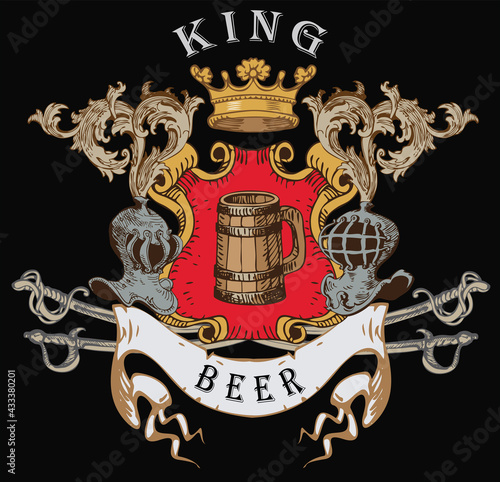 Printvintage beer label vector image in graphic style with medieval coat of arms	