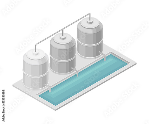 Water Purification Process with Filtration and Distillation in Cylindrical Tank Isometric Vector Illustration