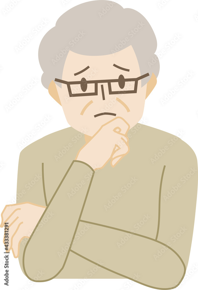 【家族ベクターイラスト素材】考えるシニア男性のイラスト【人物】
