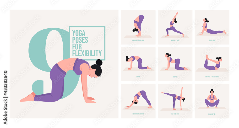 Set aerobics and yoga poses Royalty Free Vector Image