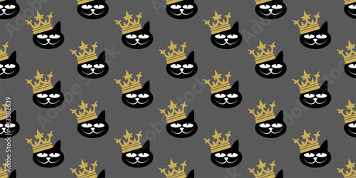 Fototapeta Naklejka Na Ścianę i Meble -  Seamless pattern with a black cat with a gold crown on his head, wallpaper. Vector illustration for design.
