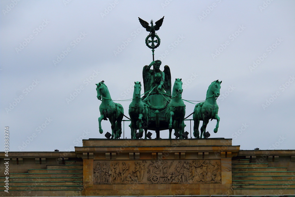 2018.06.11 Berlin Brandenburg Gate, most famous monument of
Berlin symbol of the city in Romanesque Doric style with the quadriga
on top of the monument
