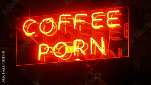 neon sign in a coffee shop