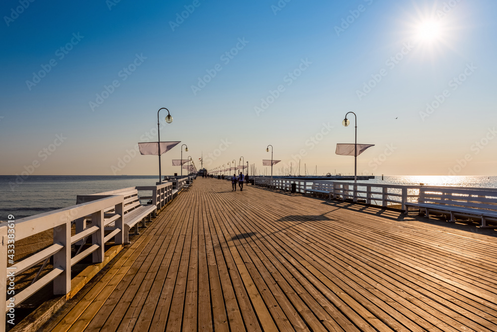 famous long wooden pier on a Baltic sea