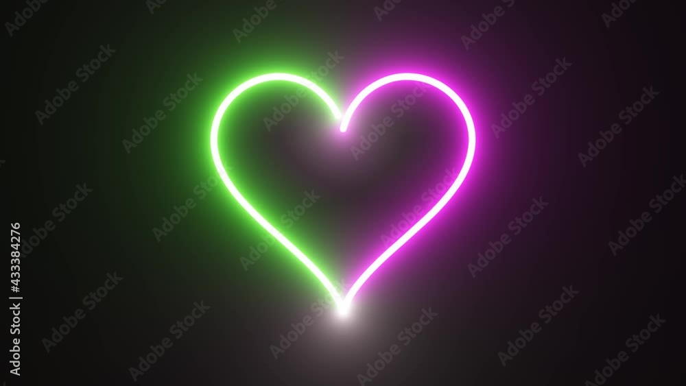Pink and Green Heart Flowing Around Neon Fluorescent Bulb Pink and Green Heart Flowing Around Neon Fluorescent Bulb