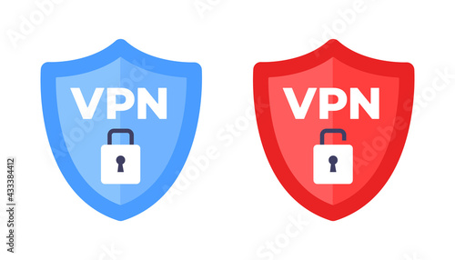 Wireless shield with text VPN and no VPN wifi icon sign flat design vector illustration. Wifi internet signal symbols in the security shield isolated on white background.