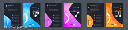 Watercolor booklet brochure colourful abstract cover template bundle set with black background
