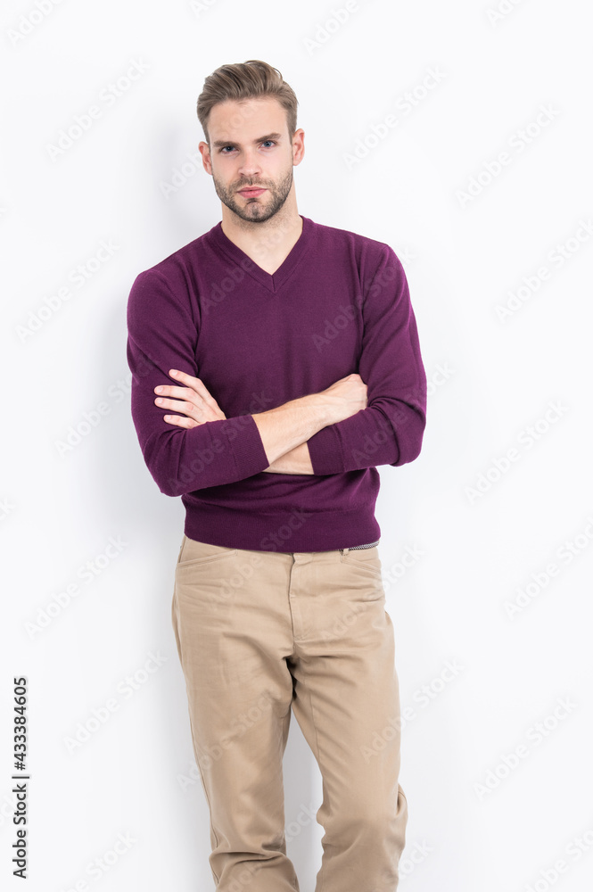 Be comfortable yet stylish. Handsome man keep arms crossed. Comfortable is essential Be comfortable yet stylish. Handsome man keep arms crossed. Comfortable is essential