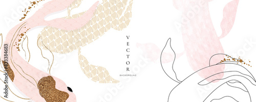 Asian background ,Oriental Japanese style abstract pattern background design  with koi fish decorate in water color texture