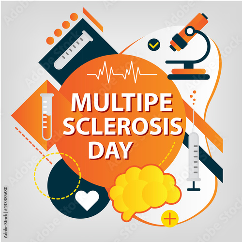 World MS day concept. Multiple sclerosis treatment. Orange awareness ribbon.