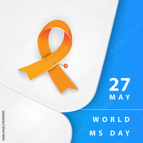 World MS day concept. Multiple sclerosis treatment. Orange awareness ribbon.