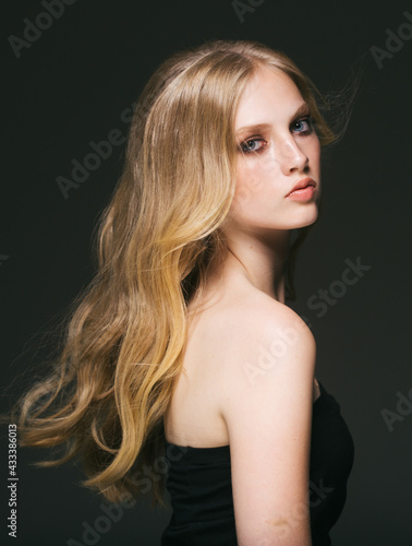 Blonde hair woman beautiful face long hair