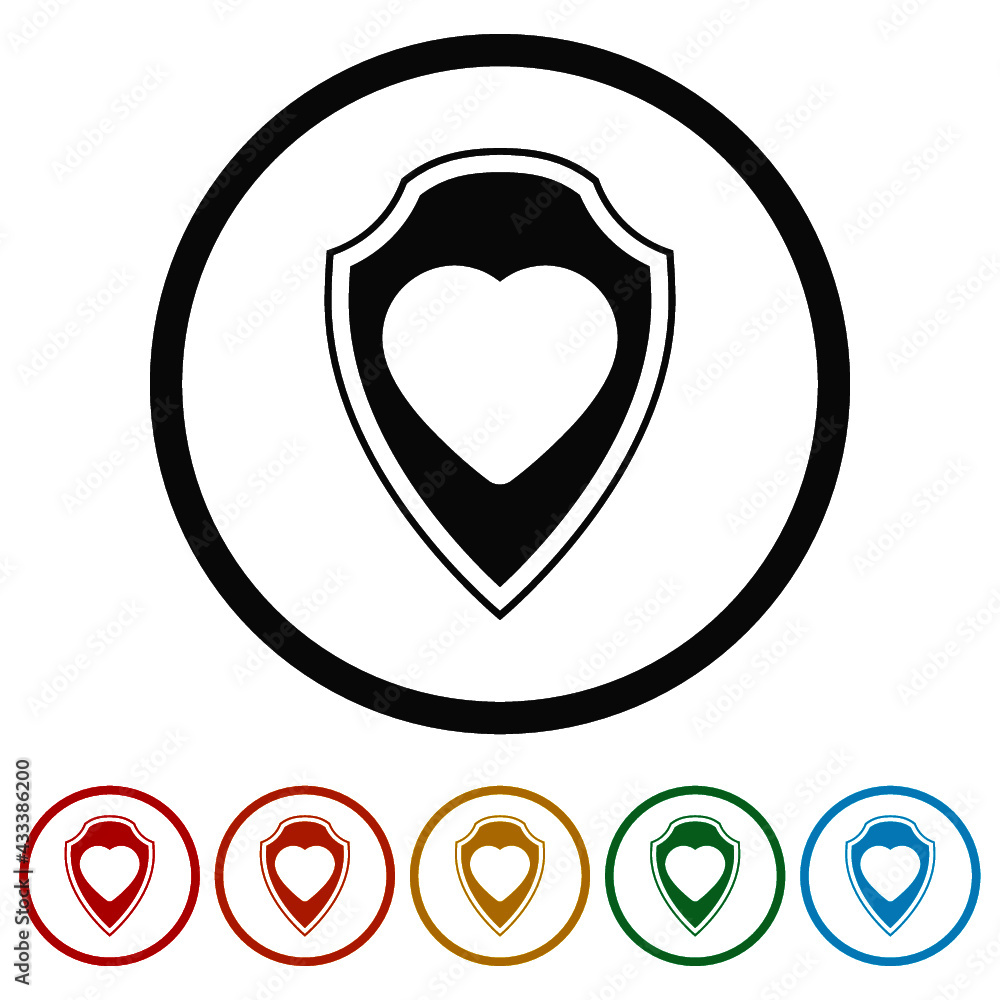 Heart and shield logo ring icon color set Heart and shield logo ring icon color set