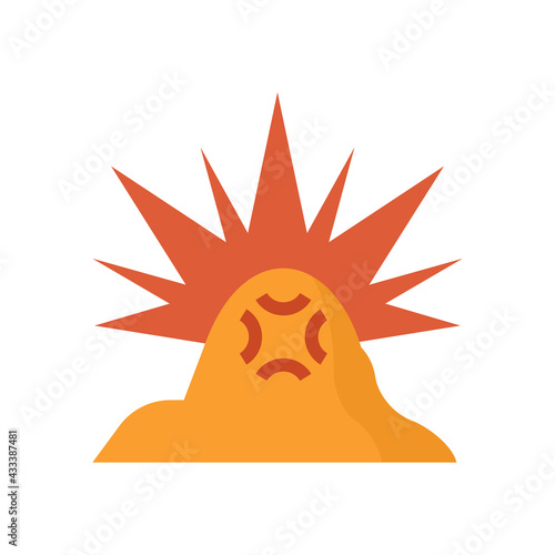 Blasting in open cast quarry vector icon. Include smoke, dust. Explosion by dynamite to break destruction rock, stone, coal, earth to open pit mines for excavation, mining and construction industry.
