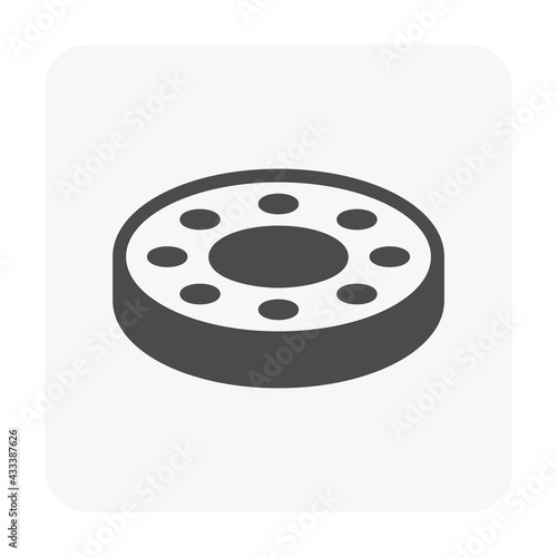 Steel or metal flanges vector icon. May called plate or ring. Component part for fastened, connection and close end pipe to pipe or valves by screw bolt in pipeline construction and plumbing.
