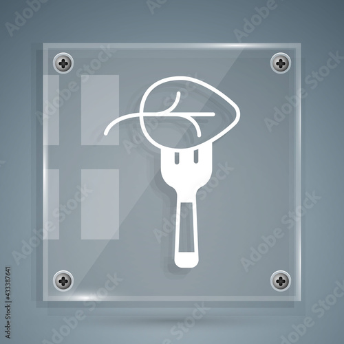 White Vegan food diet icon isolated White background. Organic, bio, eco symbol. Vegan, no meat, lactose free, healthy, fresh and nonviolent food. Square glass panels. Vector