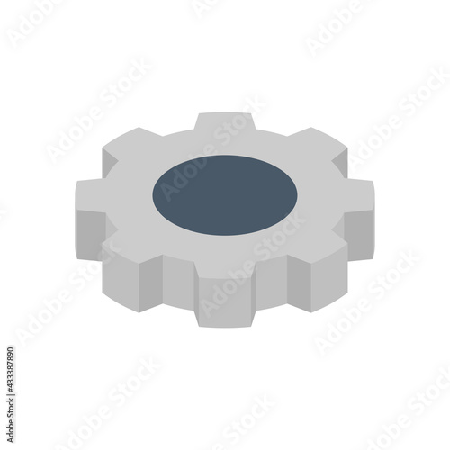 Gear vector icon. May called spur gear, cog wheel or cogwheel. Metal steel or solid part with round shape for mechanism in machine, transmission, engine. Concept of setting, industry and engineering.