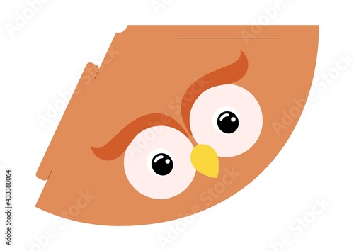 Printable owl paper hat. Party die cut template for birthday, christmas, baby shower. Fun accessory for entertainment. Print, cut and glue. Vector stock illustration.