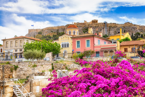 Photography Beautiful view to the old town Plaka of Athens, Greece, beneath the Acropolis wi