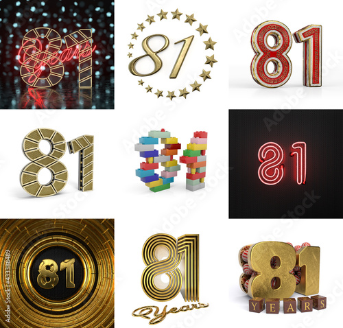 Set of eighty-one year birthday. Number 81 graphic design element photo