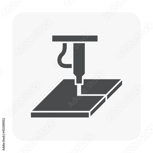 Plate product of steel metal or iron cutting work vector icon. Process in mill of metallurgy, manufacturing, production of industry in factory to cut off by laser machine equipment technology.