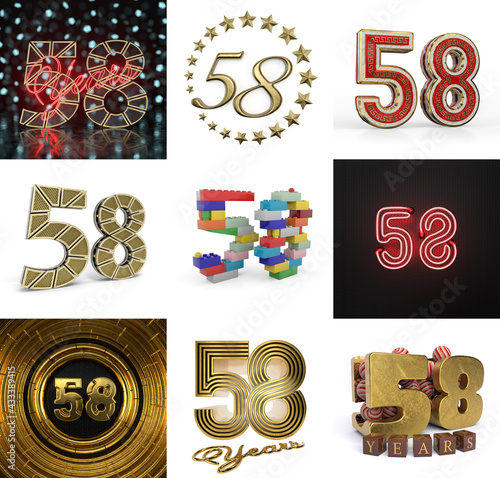 Set of fifty-eight year birthday. Number 58 graphic design element photo