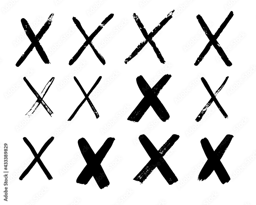 X black mark. Cross sign graphic symbol. Crossed brush strokes X black mark. Cross sign graphic symbol. Crossed brush strokes