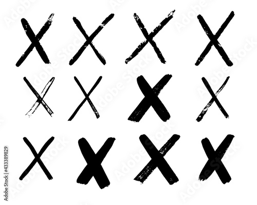 X black mark. Cross sign graphic symbol. Crossed brush strokes