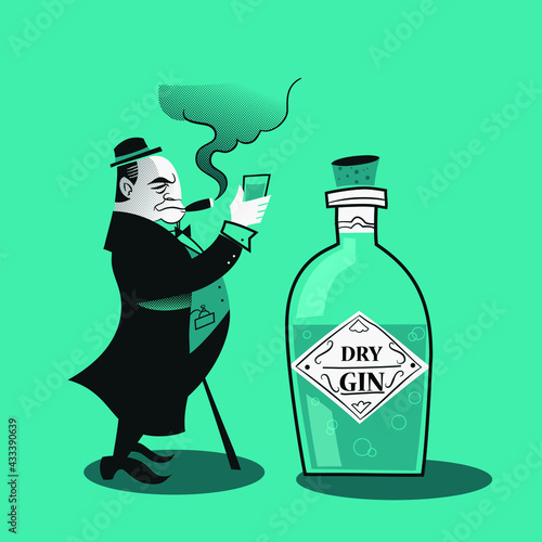 Vector illustration - Retro London Dry Gin poster with Winston Churchill