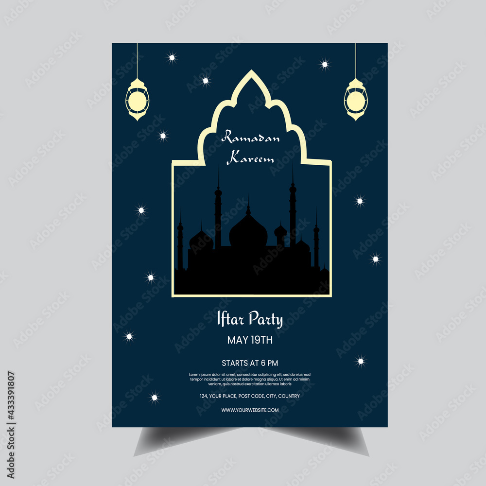 Iftar party flyer design concept. Vector Illustration. Islamic Holy Month, Ramadan Kareem