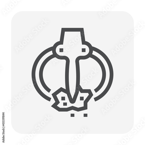 Scrap steel grabber vector icon. Also called grab bucket or scrap claw. Recycling machine part of crane with mechanical or hydraulic system. For scrap metal, iron, junk and garbage in yard, junkyard.