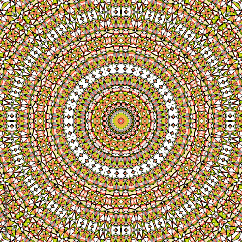 Round mandala pattern in glass vitrage style mosaic kaleidoscope