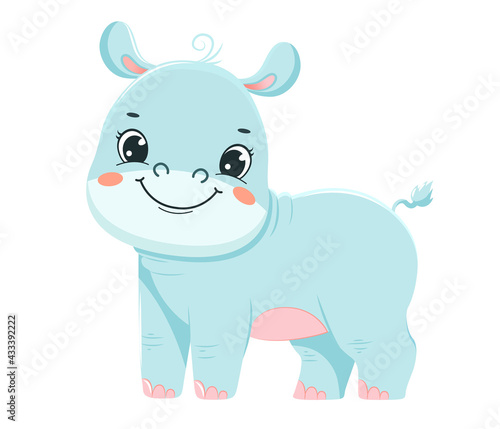 Cute cartoon hippopotamus baby. Children illustration.Isolated on white background
