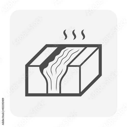 Metallurgy or metallurgical production industry vector icon. Consist of molten iron or heat liquid flow in mill from blast furnace. Casting smelting of metal, iron or steel in foundry or factory plant