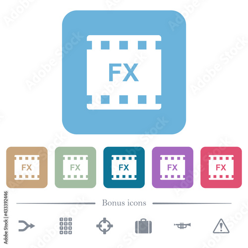 Movie effects flat icons on color rounded square backgrounds