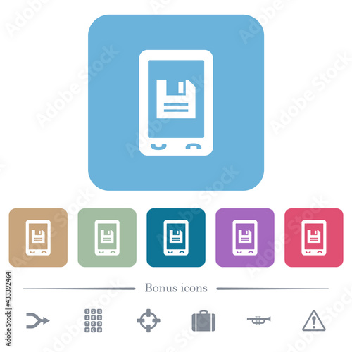 Mobile save data flat icons on color rounded square backgrounds